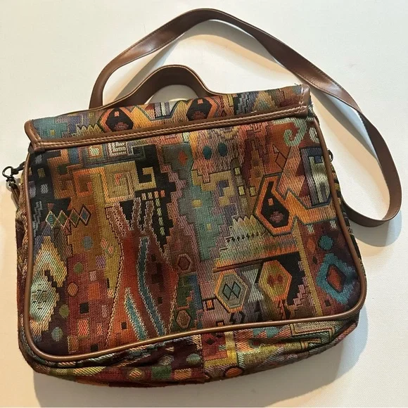 Vintage Abstract Aztec Tapestry Multicolor Patterned Women's Crossbody Clasp Bag - Picture 9 of 13